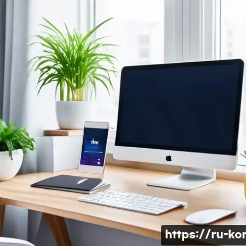 콩지래빗의 SNS 마케팅 - A modern digital marketing workspace featuring a sleek desk with a high-resolution computer monitor ...
