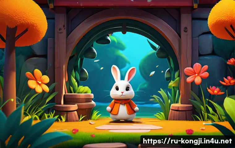 콩지래빗 관련 게임 - A vibrant and detailed game scene featuring the character Kongji-Rabbit in a colorful interactive en...