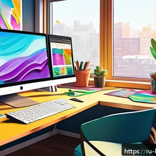 Home 17 콩지래빗 팬 콘텐츠 플랫폼 - A vibrant digital illustration showcasing a creative workspace filled with colorful fan art material...